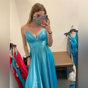Blue Satin Prom Dress